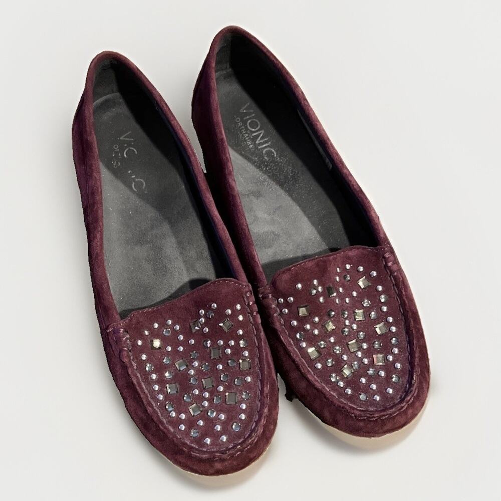 VIONIC Athens Suede Embellished Slip On Loafer in mauve Orthaheel Sz 7.5